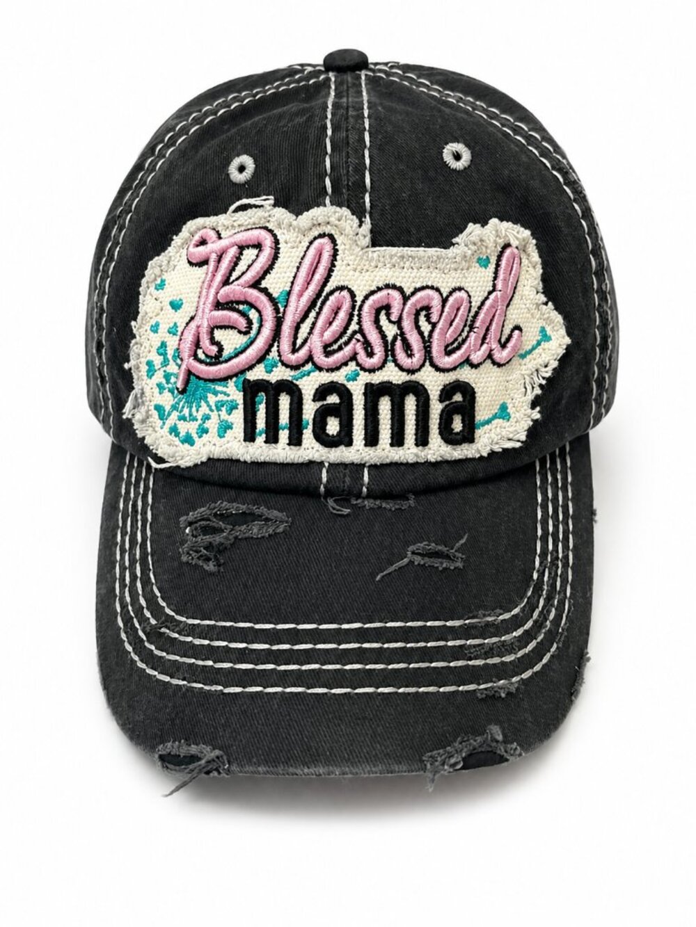4350 District Blessed Mama Distressed Black Adjustable Baseball Cap